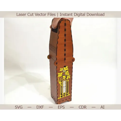  Modelo vetorial para corte a laser de caixa de garrafa de vinho — Download instantâneo