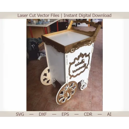  Arquivo vetorial para corte a laser de carrinho de pipoca — Modelo de bandeja de pipoca decorativa