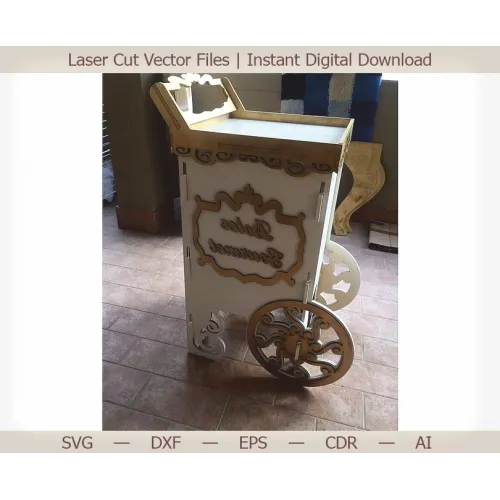  Arquivo vetorial para corte a laser de carrinho de pipoca — Modelo de bandeja de pipoca decorativa