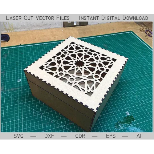  Laserskåret vektoræskeskabelon med geometrisk stjernemønsterlåg