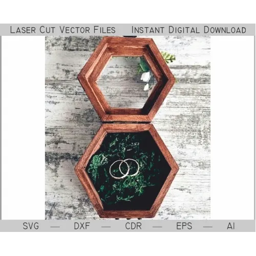  Arquivo vetorial de caixão com anel hexagonal para corte a laser.