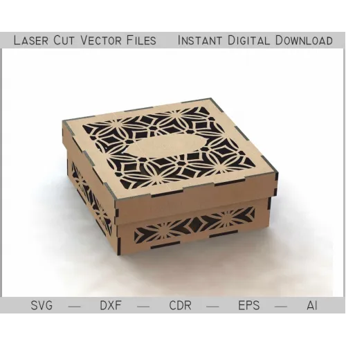  Plantilla de caja decorativa cortada a láser — Caja de regalo cuadrada vectorial (SVG, DXF, AI)