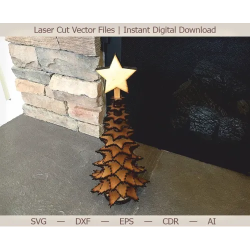  3D-lagdelt juletræ laserskåret vektorfil