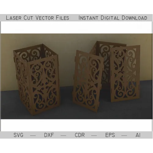 Dekorativ Scrollwork Cube - Laserskåret vektor skabelon