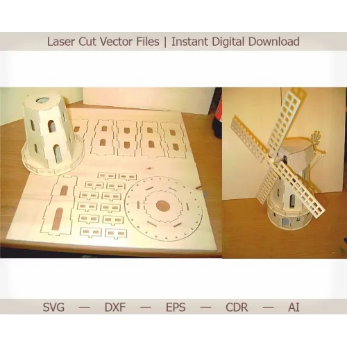  Laserskåret vindmøllevektorskabelon til krydsfinermodel - SVG DXF AI EPS CDR