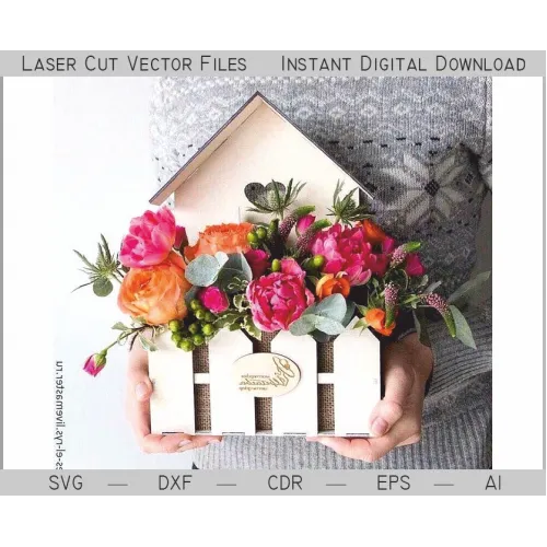  Blomsterhus laserskåret vektor skabelon til træplantekasse