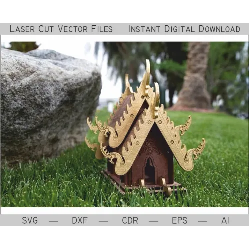  Thai Tempel Miniature Laser Cut Vector Fil - Åndehus Skabelon