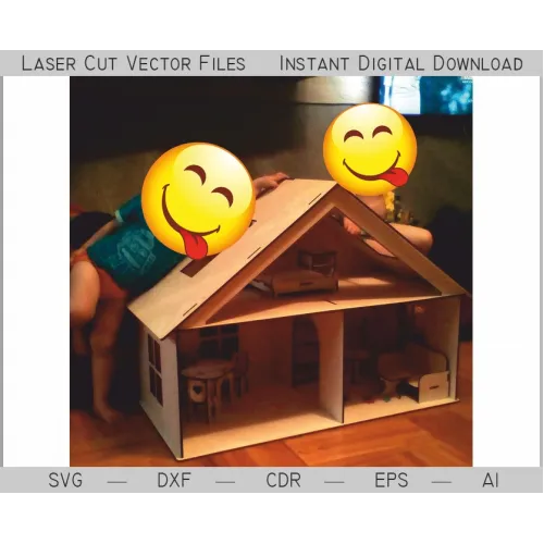  Dukkehus med møbler laserskårne vektorfiler SVG DXF AI