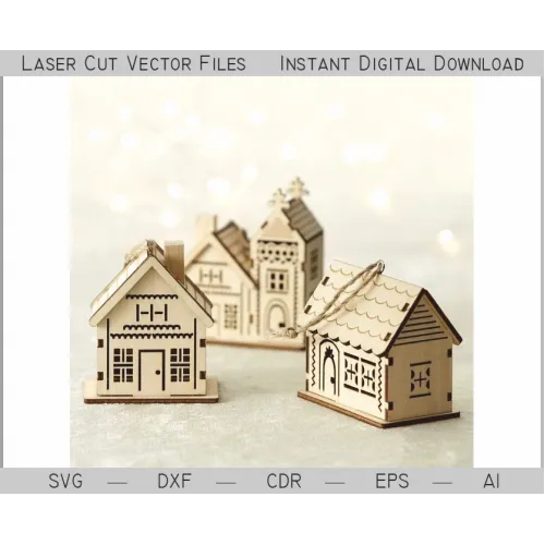  Lille hus laserskåret vektorfil - Ornament SVG DXF CDR