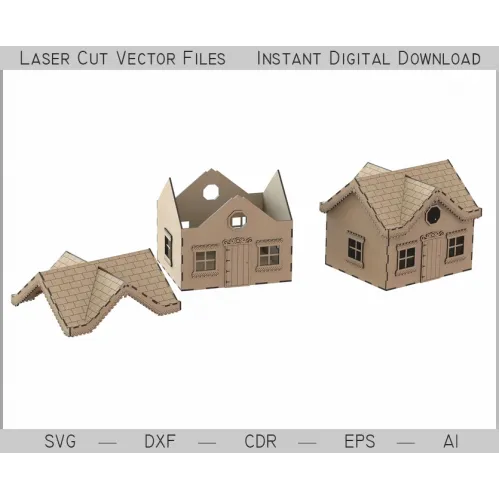  Lille hus laserskåret vektorfil - øjeblikkelig SVG- og DXF-download