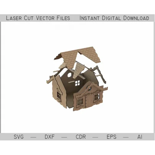  Lille hus laserskåret vektorfil - øjeblikkelig SVG- og DXF-download