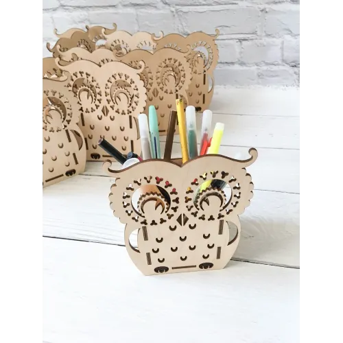  Hiboux — Porte-stylo hibou (fichier vectoriel découpé au laser)