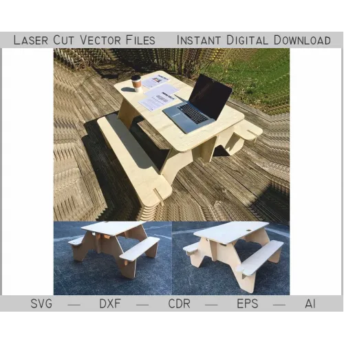  Picnicbord laserskåret vektorskabelon — Øjeblikkelig SVG/DXF/AI download