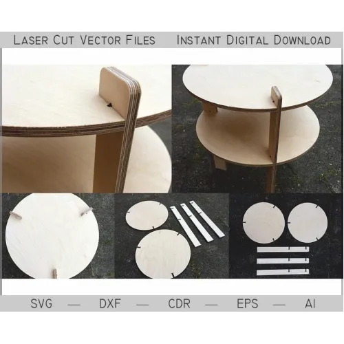  Mesa lateral redonda de dois níveis - Arquivo vetorial para corte a laser (SVG DXF AI EPS CDR)