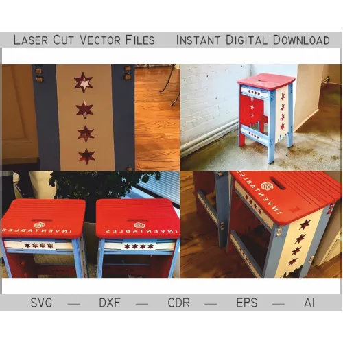  Chicago Star skammel - Laserskåret vektorfil til skammel og lille stol