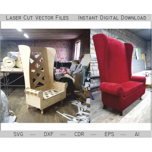  Wingback lænestol laserskåret vektor skabelon – øjeblikkelig digital download