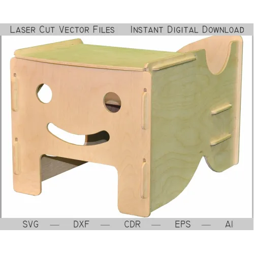  Smiley børneskammel laserskåret vektorfil (SVG, DXF, AI)