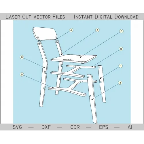  Laserskåret stolvektorskabelon — Download med det samme (SVG, DXF, AI)