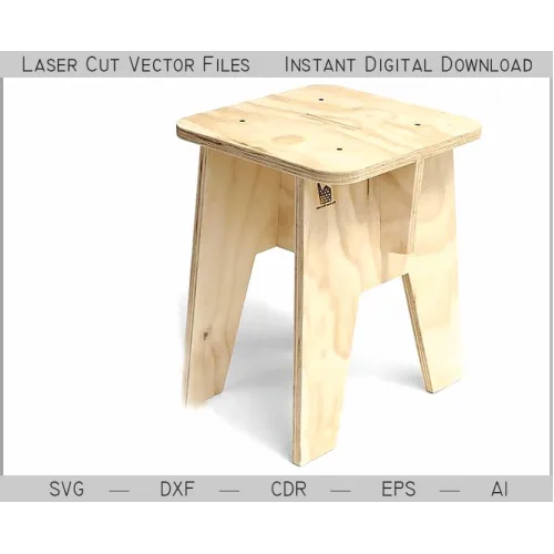  Minimalistisk krydsfinerskammel laserskåret vektorskabelon