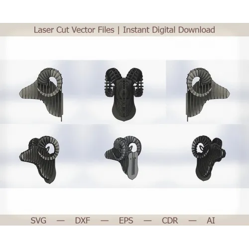  Ram Head 3D laserskåret vektorfil til vægmontering