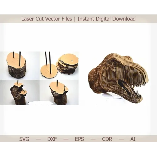  T-Rex kranium 3D lagdelt laserskåret vektor skabelon