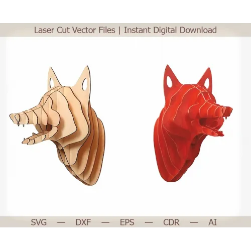  Szablon wektorowy wycinany laserowo z głową lisa 3D