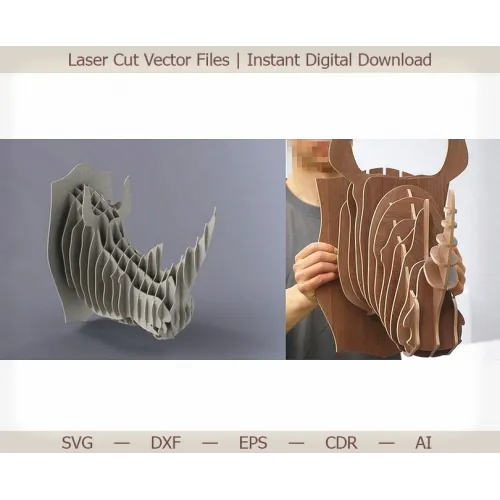  3D-laserleikattu sarvikuonon pään vektorimalli – pikalataus