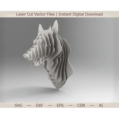 Modelo vetorial 3D em camadas para corte a laser de cabeça de lobo