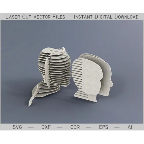  3D-lagdelt menneskehoved - laserskåret vektorskabelon