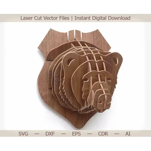  Uchwyt ścienny 3D z głową niedźwiedzia do cięcia laserowego