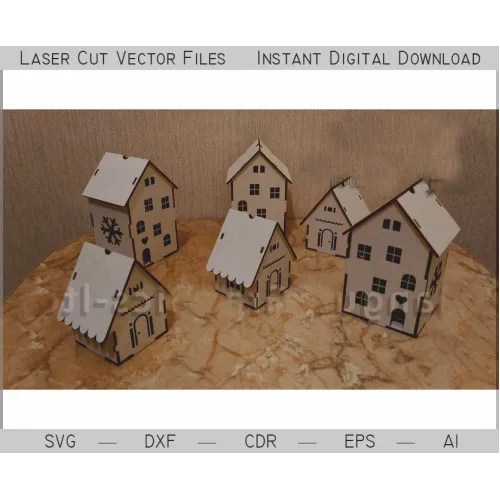  LED-huse laserskåret vektorskabelon til oplyste miniaturer