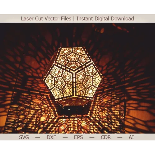  Dodecaeder Geometrisk Lampe Laserskåret SVG Skabelon