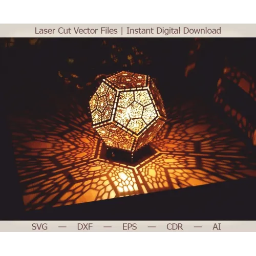  Dodecaeder Geometrisk Lampe Laserskåret SVG Skabelon