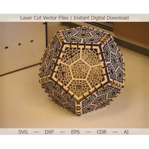  Dodecaeder Geometrisk Lampe Laserskåret SVG Skabelon
