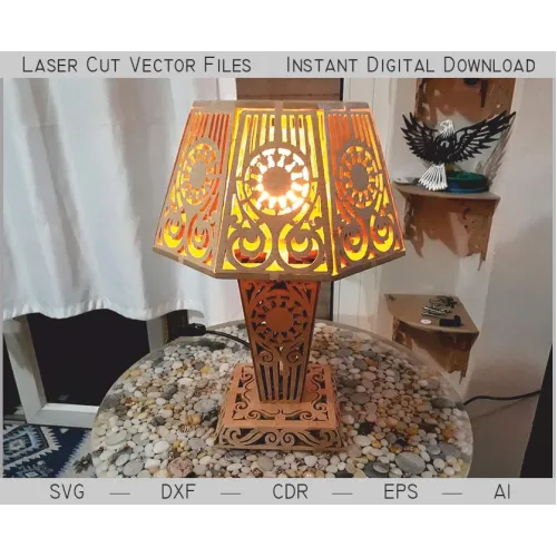 Laserskåret sengelampe vektorfil - Udsmykket filigran bordlampe