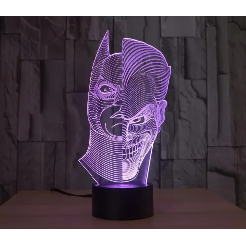  Batman Joker Split-Face 3D-lampevektorskabelon til laserskæring