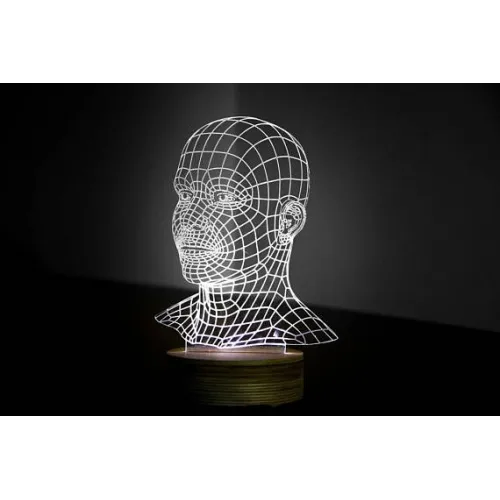  3D Wireframe Hoved Akryl Lampe Laserskåret Vektorfil