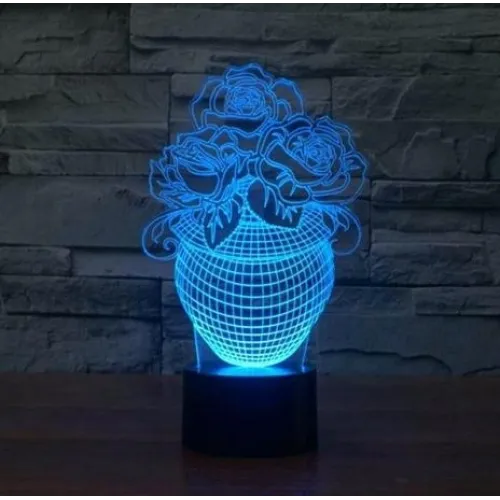  Rose i en vase 3D illusionslampe – laserskåret vektorfil