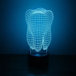 Luz noturna LED 3D em formato de dente