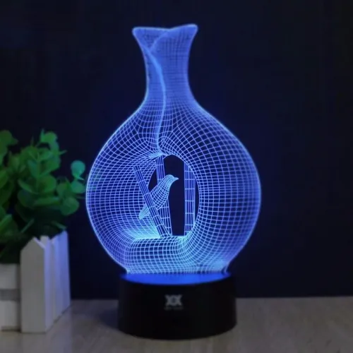  3D vase LED natlampe laserskåret vektor skabelon med fugl