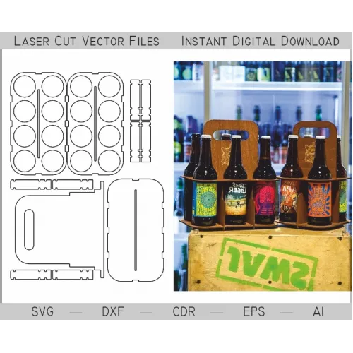  Ølbærervektorskabelon til 8 flasker (0,5 l) - laserskåret fil