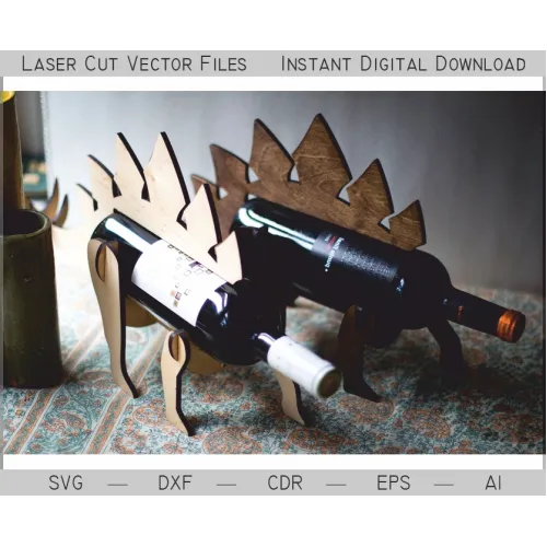  Dinosaur-flaskeholder — Laserskåret vektorskabelon (SVG DXF AI EPS CDR)