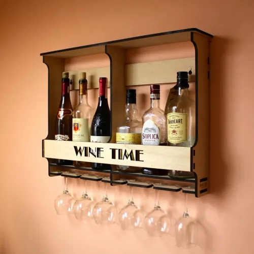  Vægmonteret vinreol laserskåret fil — Wine Time Mini Bar
