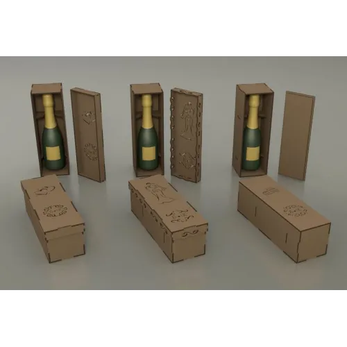  Laserskåret vektorskabelon til gaveæske med vinflaske — 3 dekorative designs