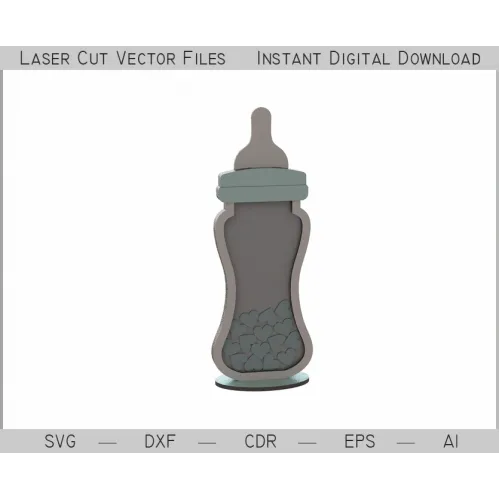  Bouteille à souhaits découpée au laser (vecteur vectoriel) — Boîte à ombres pour biberon (SVG)