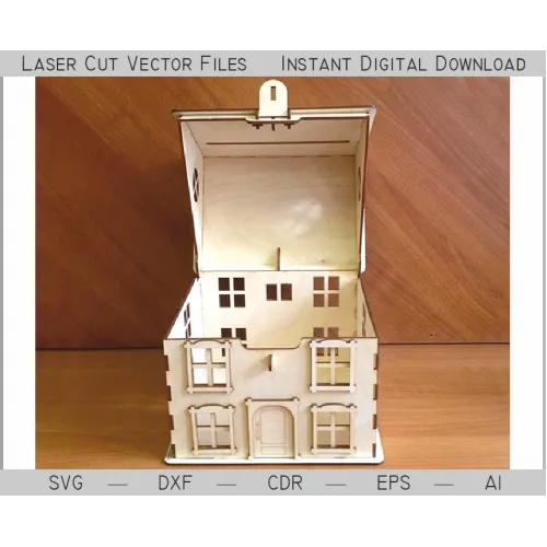  Maison de tirelire - Fichier vectoriel découpé au laser pour tirelire