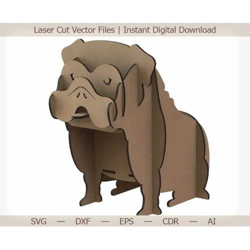  Bulldog skrivebordsorganisator - laserskåret vektorskabelon