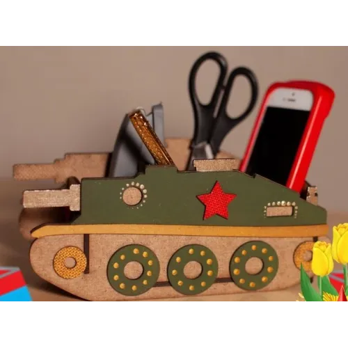  Tank Desk Organizer Laser Cut Vector File