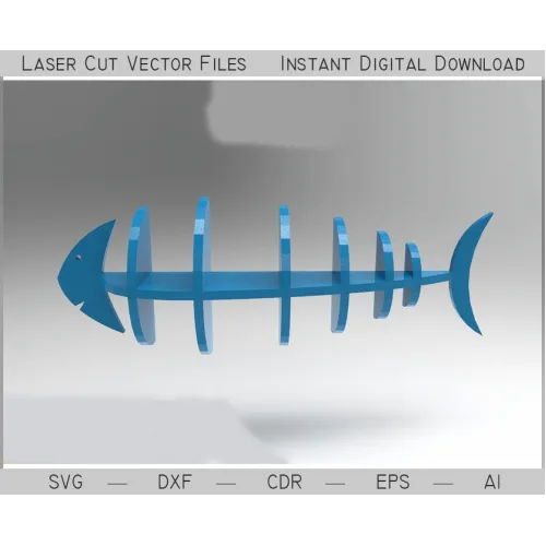  Væghylde med fiskeben, laserskåret vektorskabelon - download med det samme