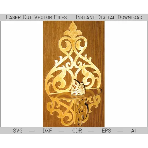  Snoet hylde laserskåret vektorfil — Ornamental væghylde SVG DXF AI